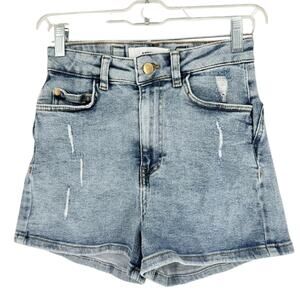 AMBELA Stretch Mom Short High Rise Sculpting Light Wash Size 8 Classic Distress